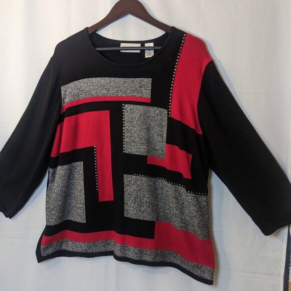 Alfred Dunner Women's Color Block Long Sleeve Sweater with Studs Size 2X - Picture 1 of 8